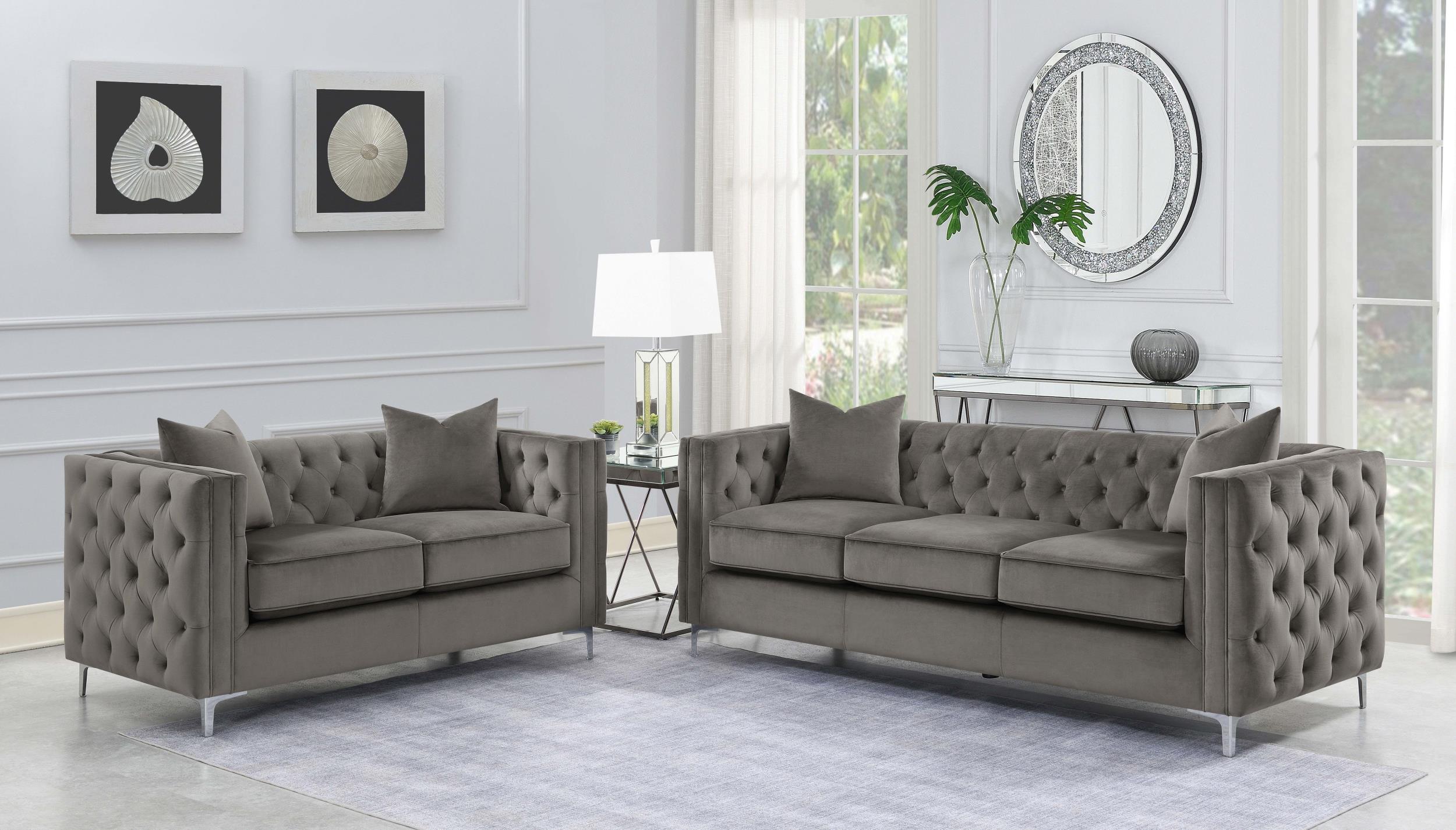 Phoebe 2-piece Upholstered Tufted Sofa Set Urban Bronze