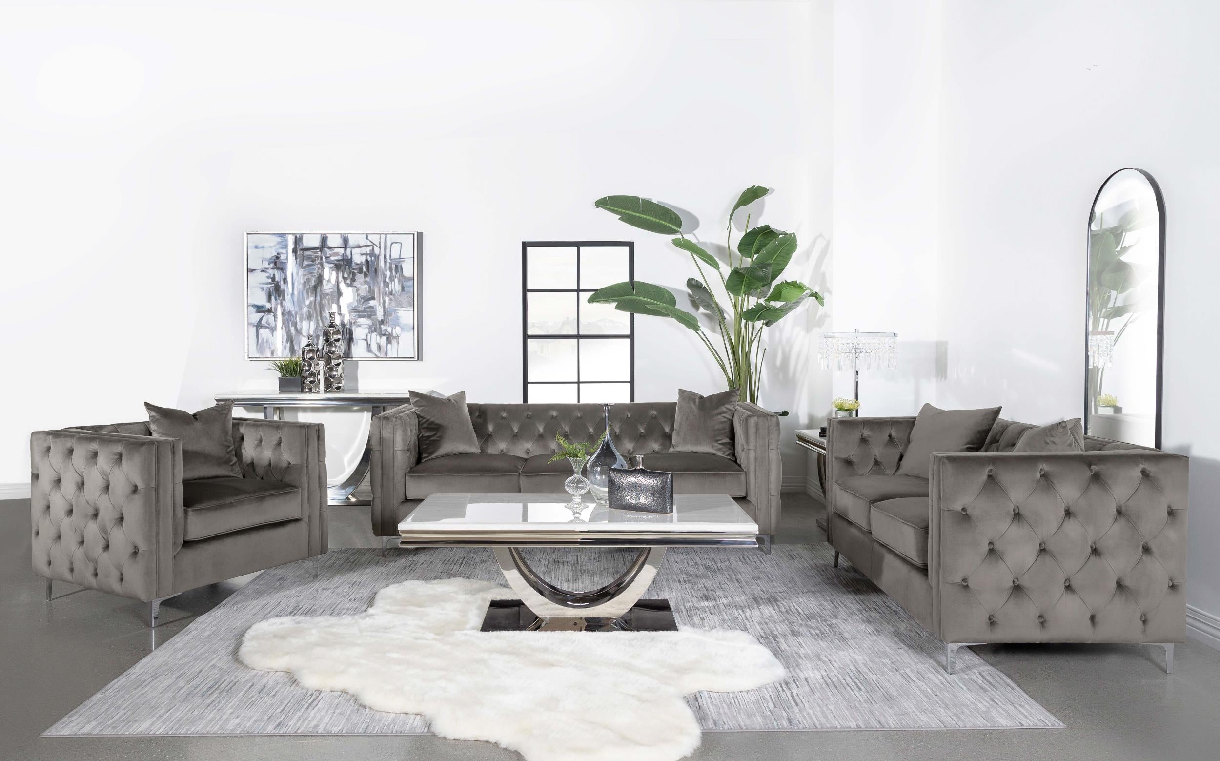 Phoebe 3-piece Upholstered Tufted Sofa Set Urban Bronze