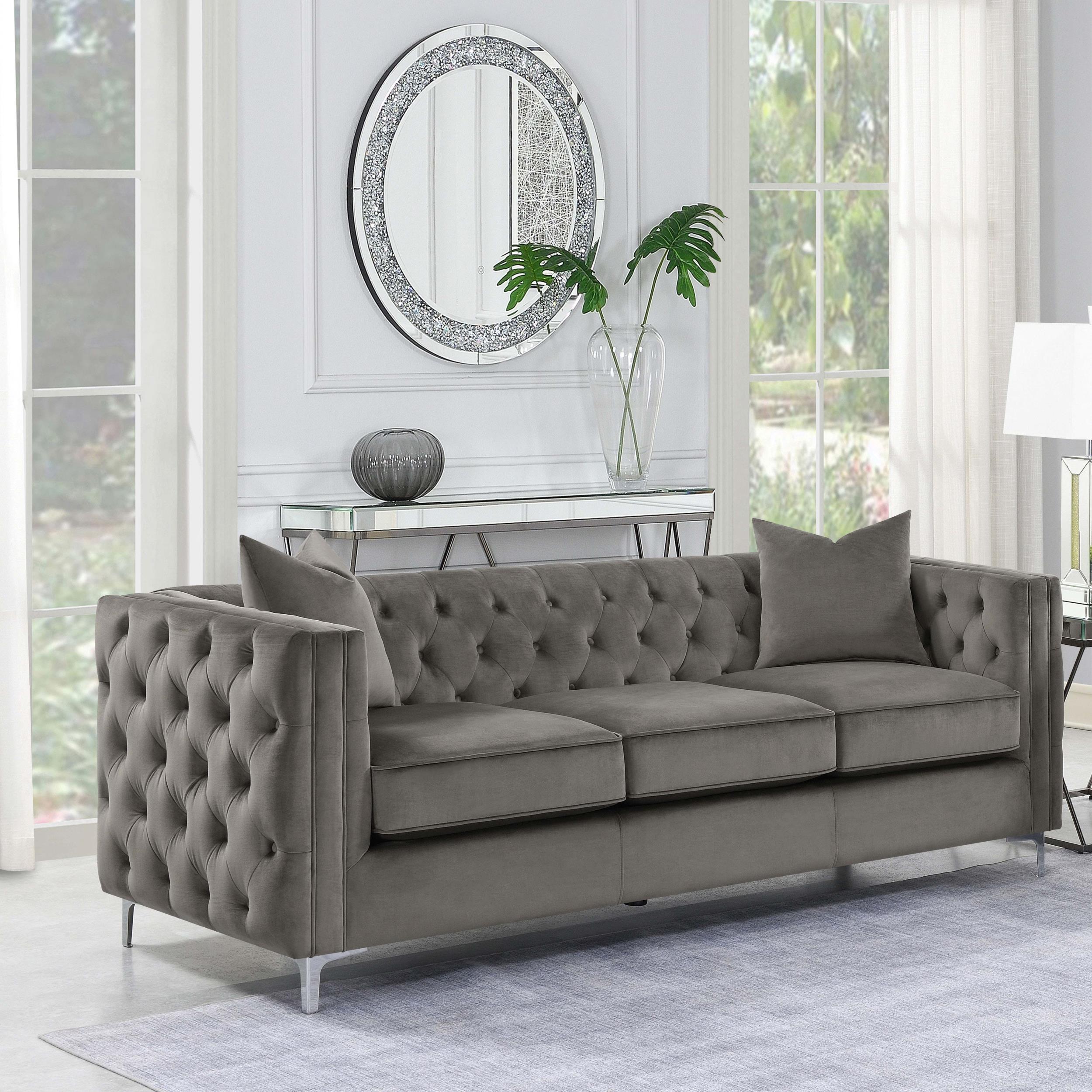 Phoebe Upholstered Tuxedo Arm Tufted Sofa Urban Bronze