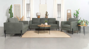 Sillón decorativo Tilly tapizado con brazos de riel, color salvia