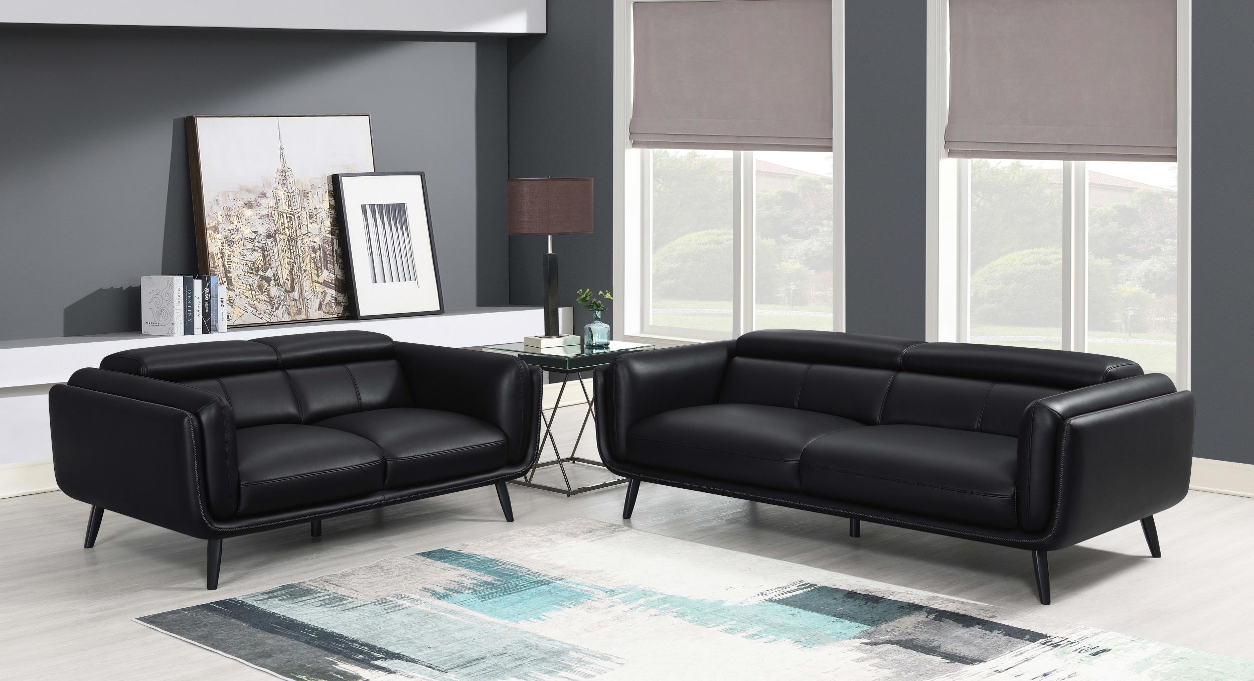 Shania 2-piece Upholstered Low Back Sofa Set Black