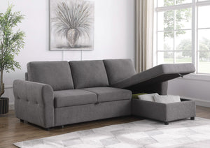 Sofá cama seccional tapizado con almacenaje Samantha, gris