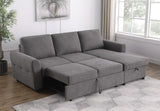 Sofá cama seccional tapizado con almacenaje Samantha, gris