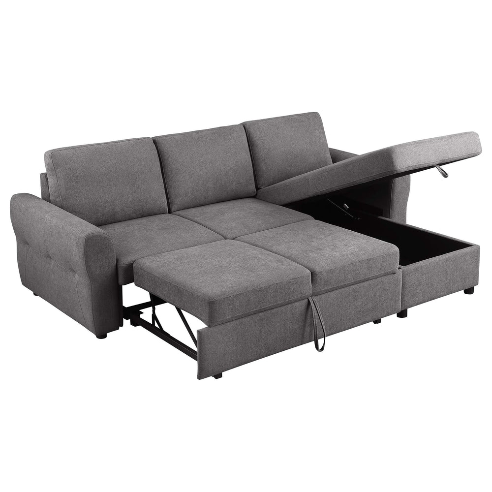 Sofá cama seccional tapizado con almacenaje Samantha, gris