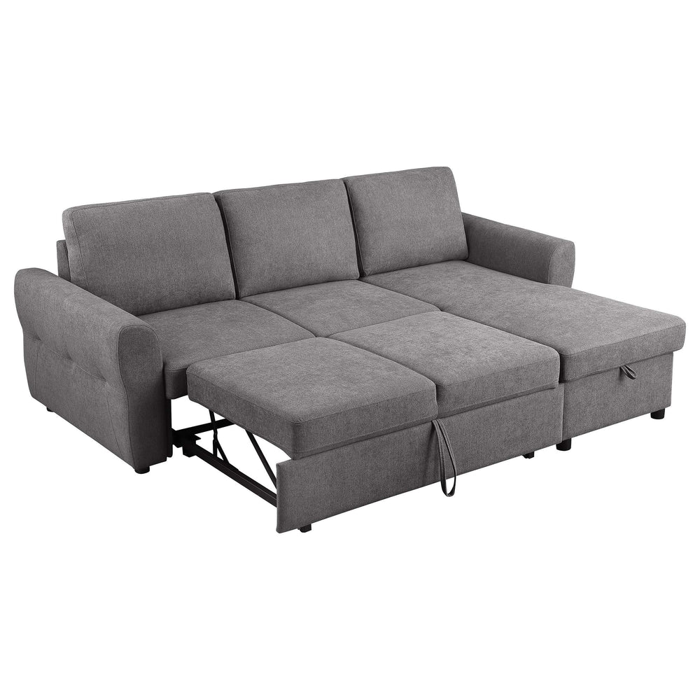 Sofá cama seccional tapizado con almacenaje Samantha, gris