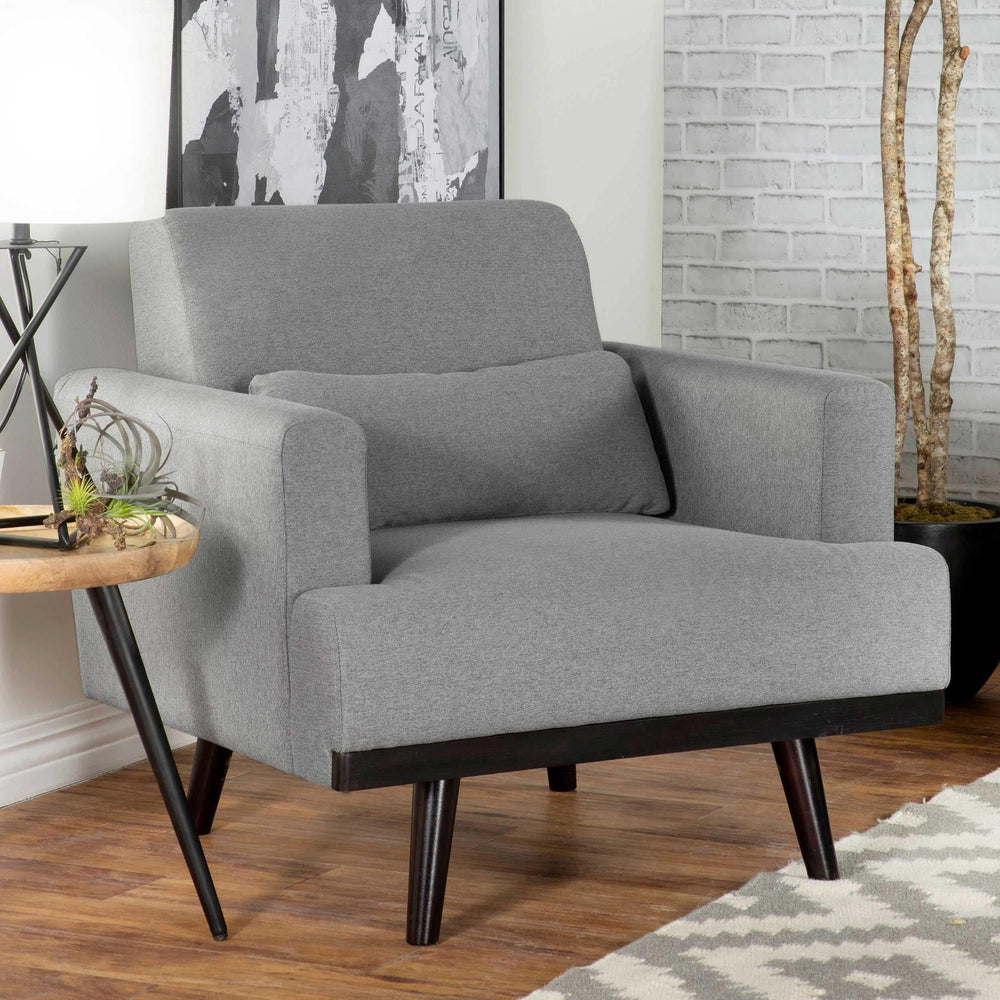 Sillón tapizado Blake con brazos articulados, color gris piel de tiburón