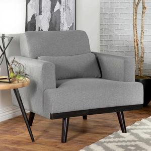 Sillón tapizado Blake con brazos articulados, color gris piel de tiburón