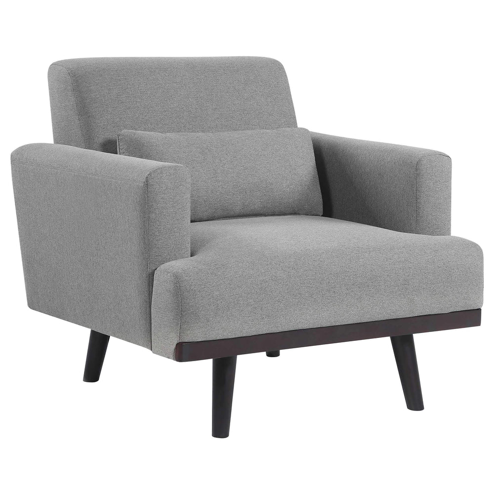 Sillón tapizado Blake con brazos articulados, color gris piel de tiburón