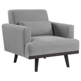 Sillón tapizado Blake con brazos articulados, color gris piel de tiburón