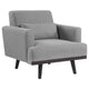 Sillón tapizado Blake con brazos articulados, color gris piel de tiburón