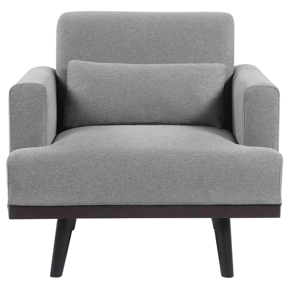 Sillón tapizado Blake con brazos articulados, color gris piel de tiburón