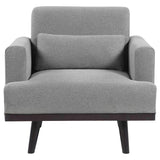 Sillón tapizado Blake con brazos articulados, color gris piel de tiburón