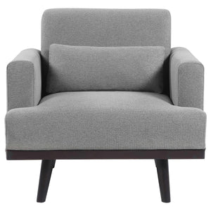 Sillón tapizado Blake con brazos articulados, color gris piel de tiburón