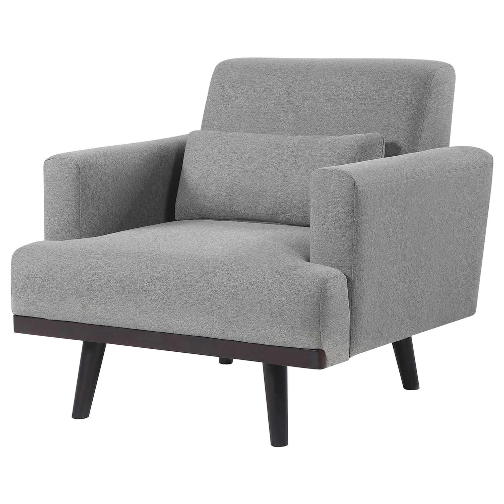 Sillón tapizado Blake con brazos articulados, color gris piel de tiburón
