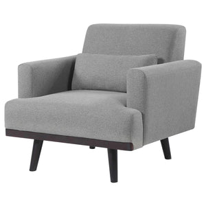 Sillón tapizado Blake con brazos articulados, color gris piel de tiburón