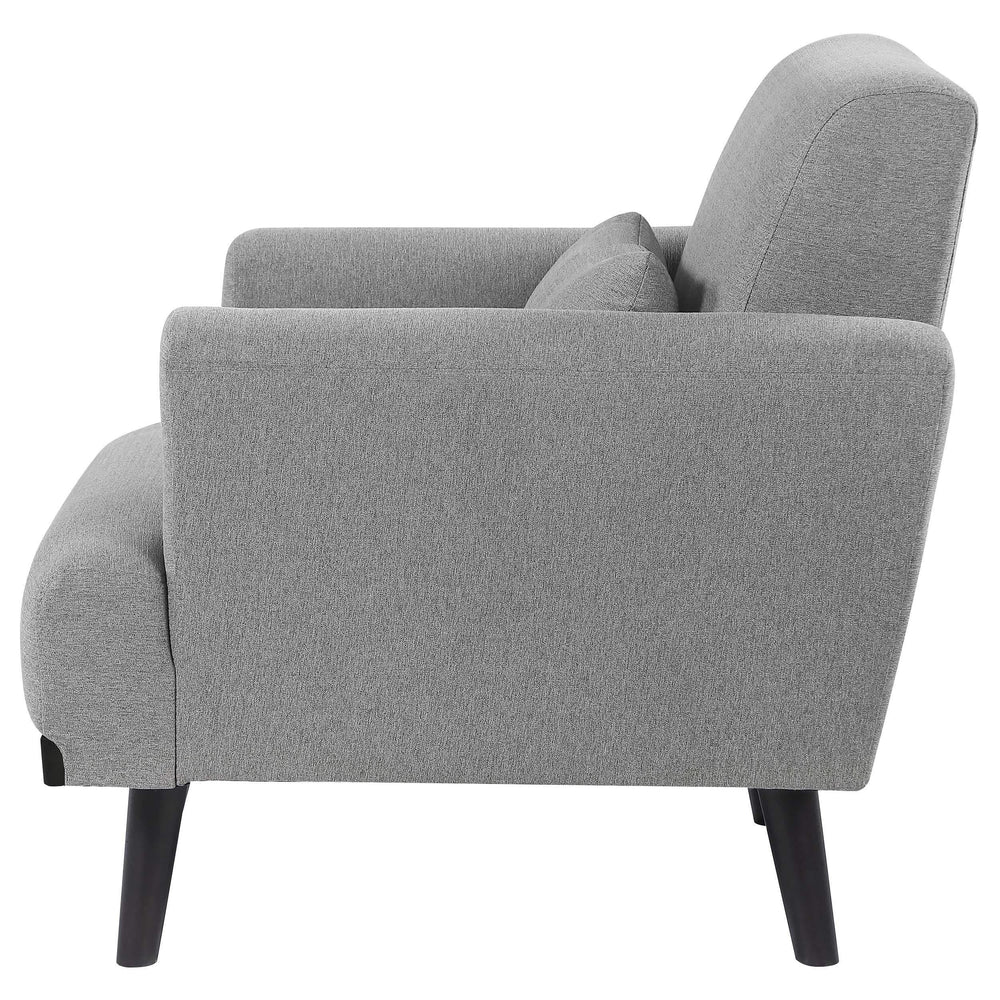 Sillón tapizado Blake con brazos articulados, color gris piel de tiburón