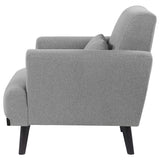 Sillón tapizado Blake con brazos articulados, color gris piel de tiburón