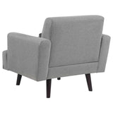 Sillón tapizado Blake con brazos articulados, color gris piel de tiburón