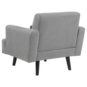 Sillón tapizado Blake con brazos articulados, color gris piel de tiburón