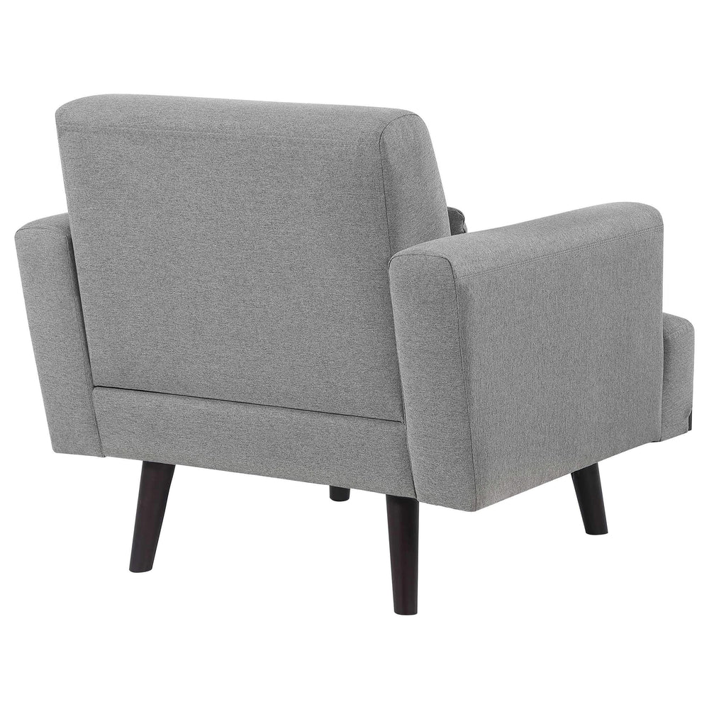 Sillón tapizado Blake con brazos articulados, color gris piel de tiburón