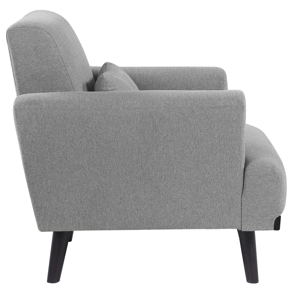 Sillón tapizado Blake con brazos articulados, color gris piel de tiburón