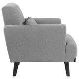 Sillón tapizado Blake con brazos articulados, color gris piel de tiburón