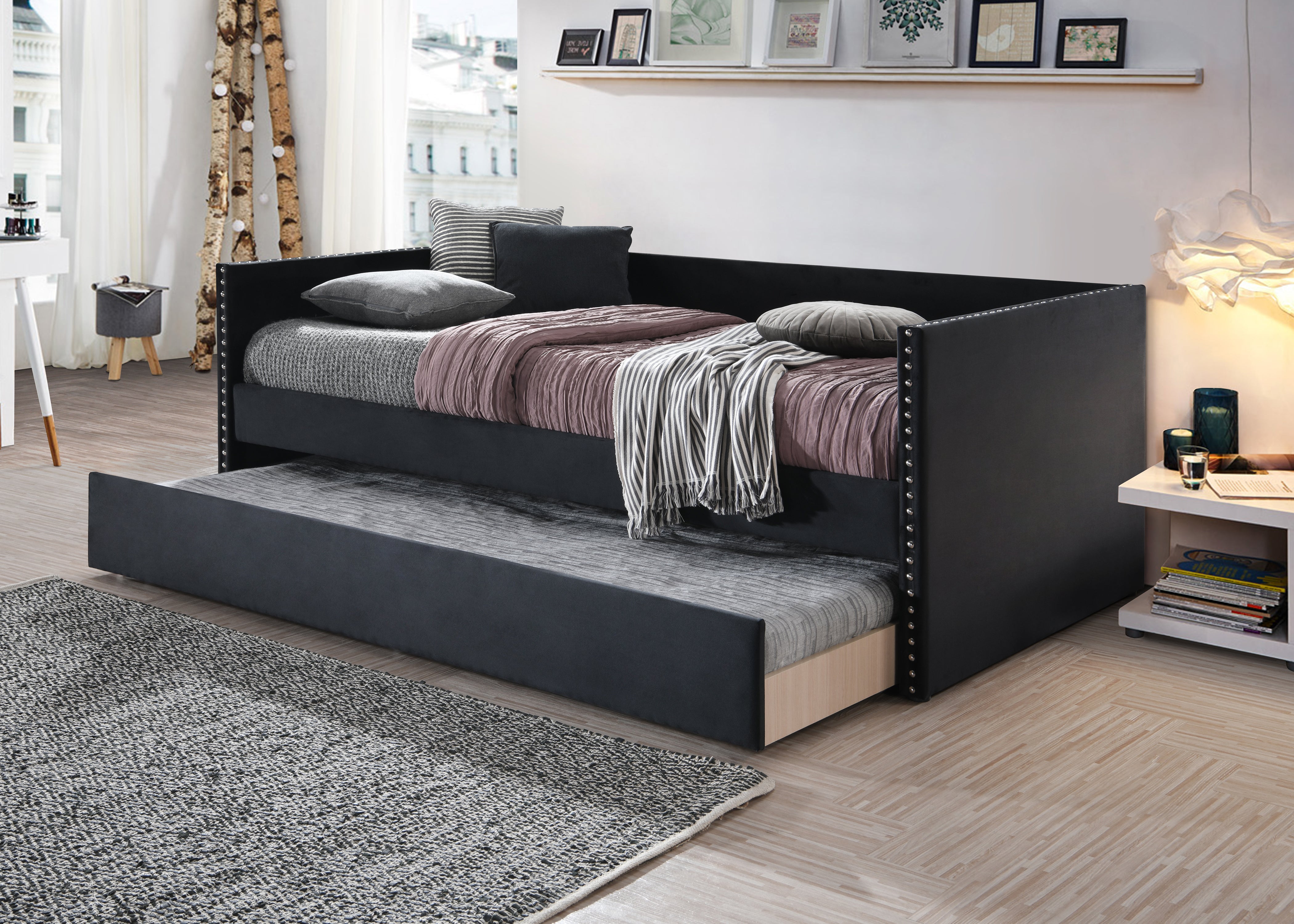 5321BK-SET SADIE BLACK VELVET DAYBED