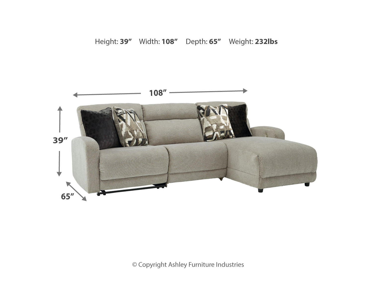 Colleyville 3-Piece Power Reclining Sectional with Chaise