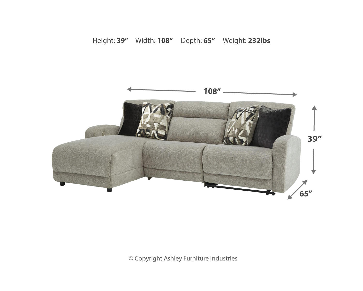 Colleyville 3-Piece Power Reclining Sectional with Chaise