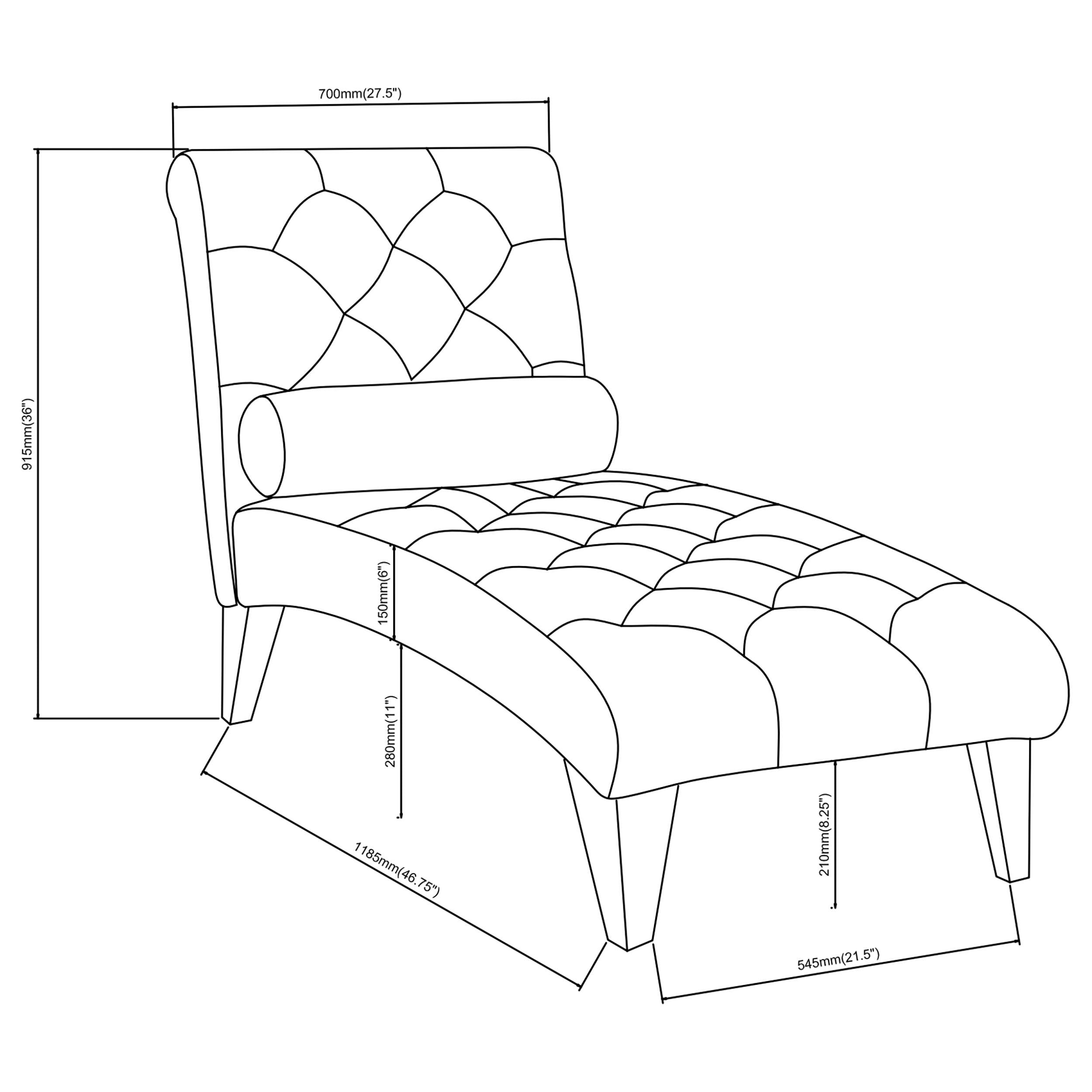 Daniel Upholstered Tufted Chaise with Pillow Grey