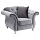 Silla decorativa capitoné con brazos enrollados y tapizada Frostine, color plateado
