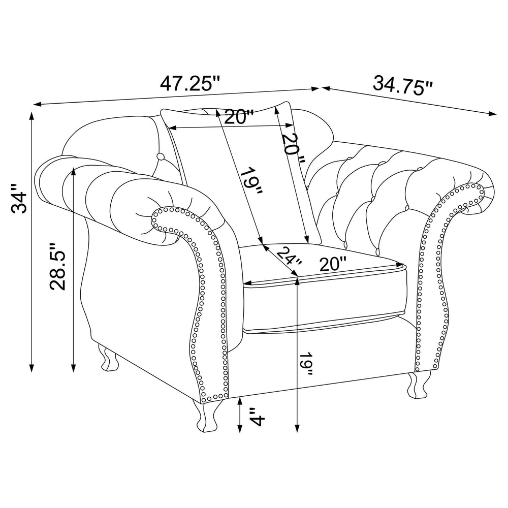 Silla decorativa capitoné con brazos enrollados y tapizada Frostine, color plateado