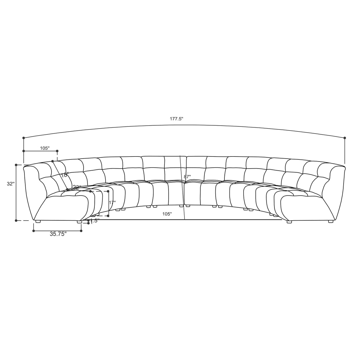 Sofá modular seccional tapizado Charlotte de 8 piezas color marfil