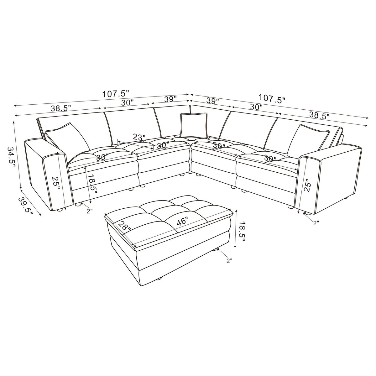 Sofá modular seccional tapizado Atlantic de 6 piezas, color azul