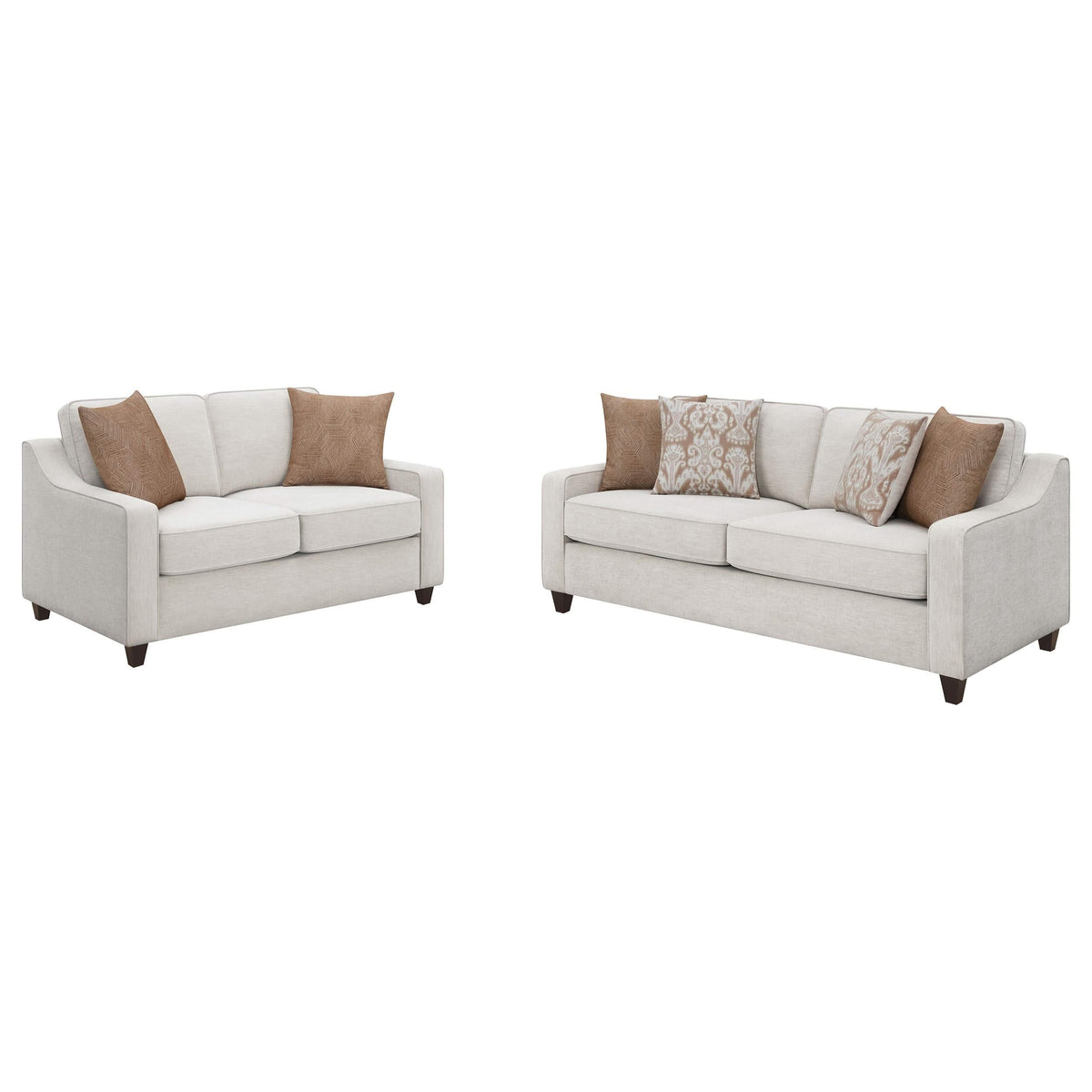 Conjunto de sofá tapizado de 2 piezas con brazos inclinados Christine en beige