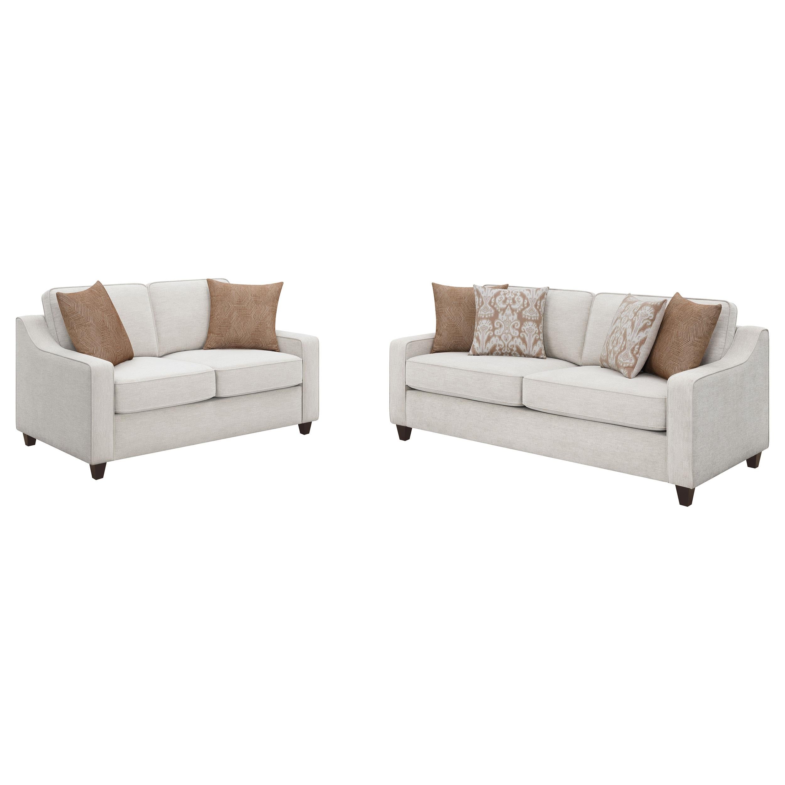 Christine 2-piece Upholstered Sloped Arm Sofa Set Beige