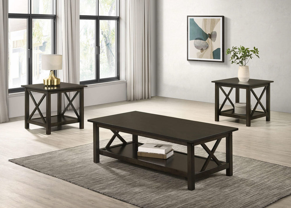 Juego de mesa de centro rectangular de 3 piezas Rachelle en color merlot intenso