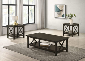 Juego de mesa de centro rectangular de 3 piezas Rachelle en color merlot intenso