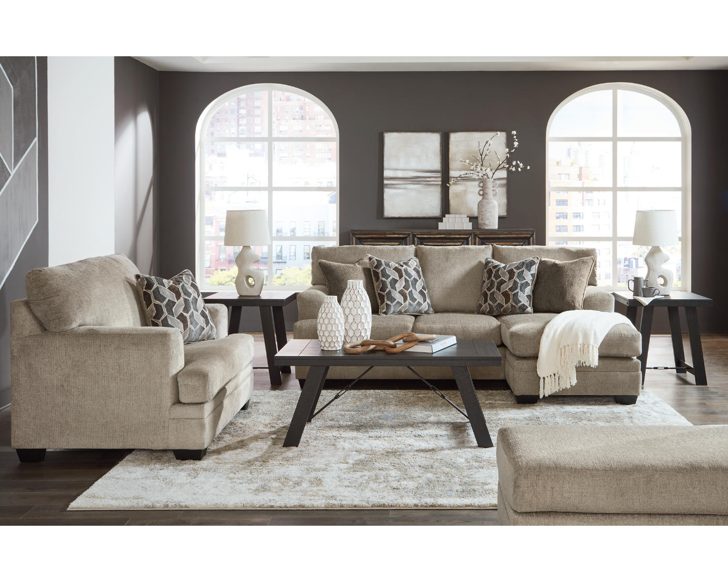 Stonemeade Sofa Chaise, Oversized Chair, and Ottoman