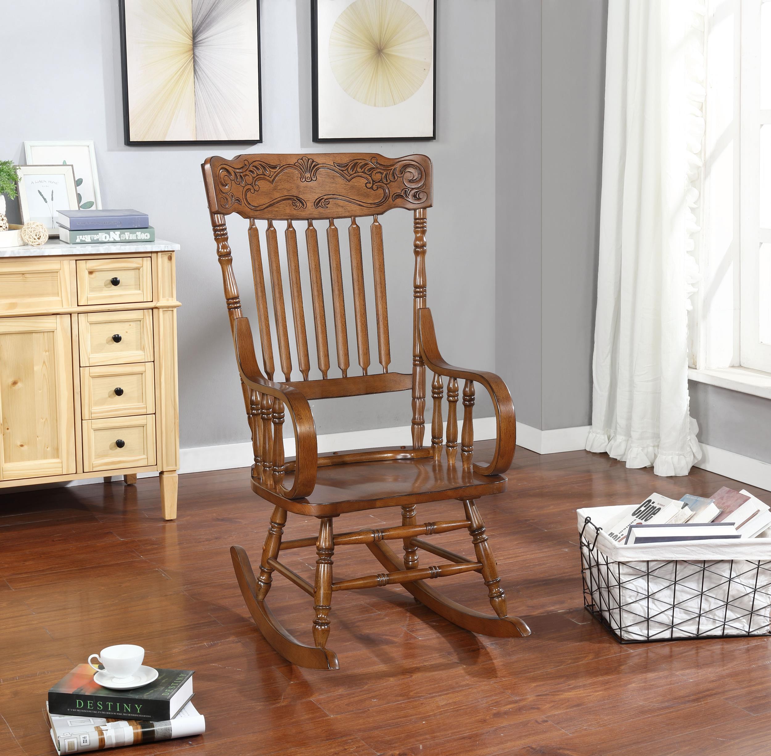 Sara Solid Wood Spindle Back Rocking Chair Warm Brown