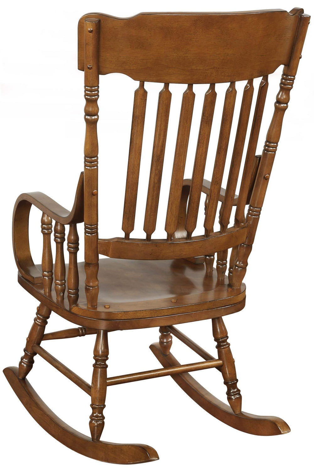 Mecedora Sara de madera maciza con respaldo de husillo, color marrón cálido