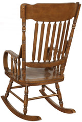 Mecedora Sara de madera maciza con respaldo de husillo, color marrón cálido
