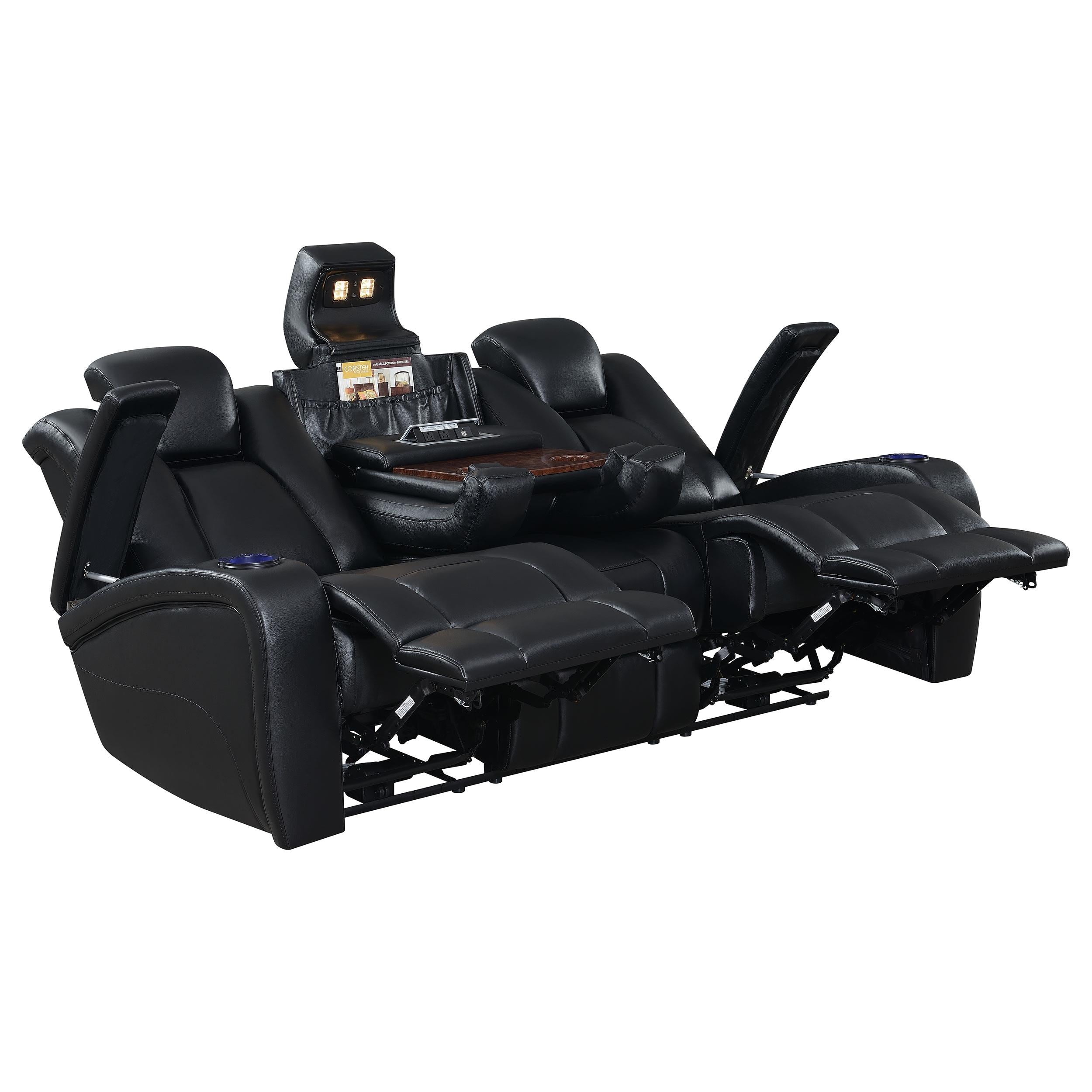 Delange Dual Power Reclining Sofa with Headrests Black