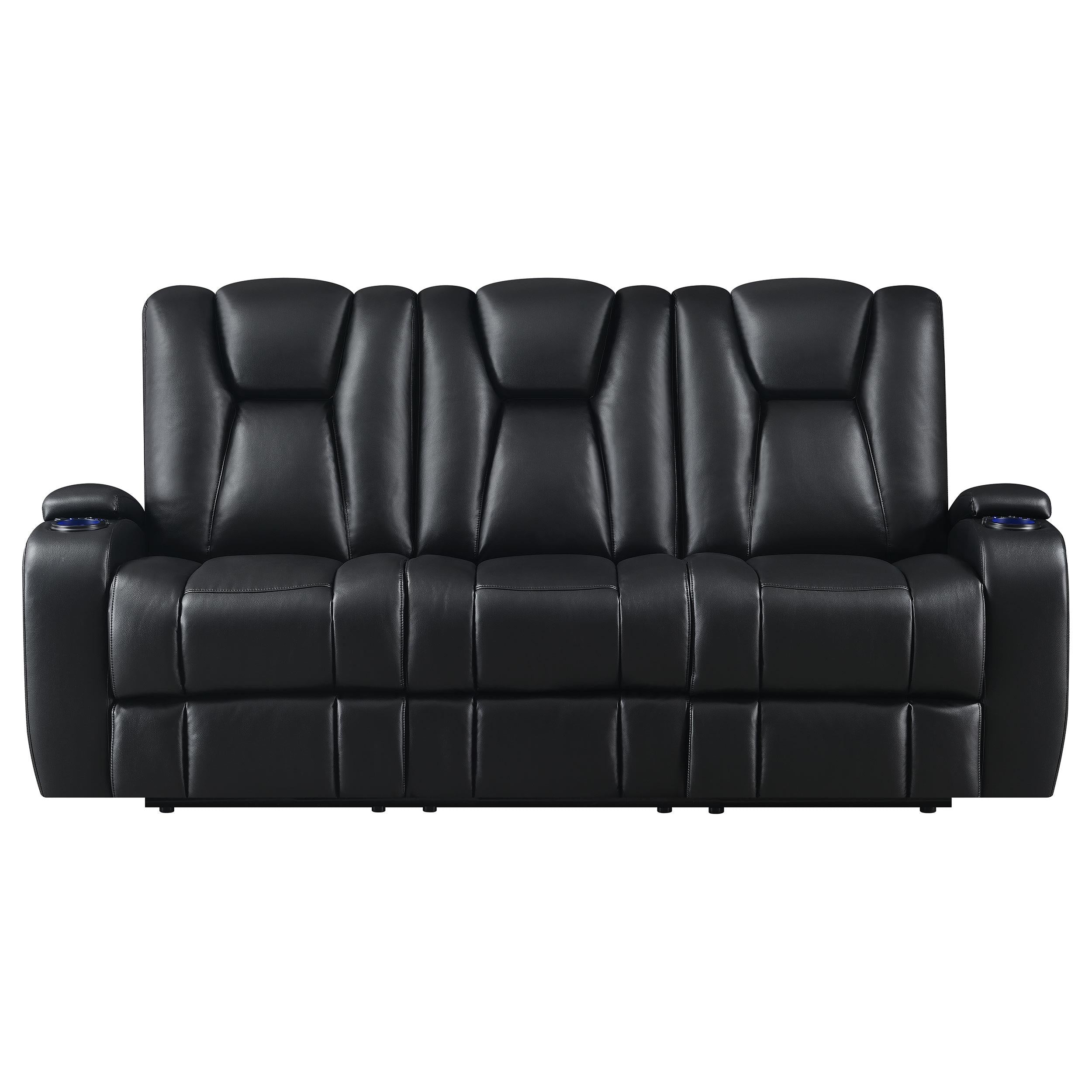 Delange Dual Power Reclining Sofa with Headrests Black