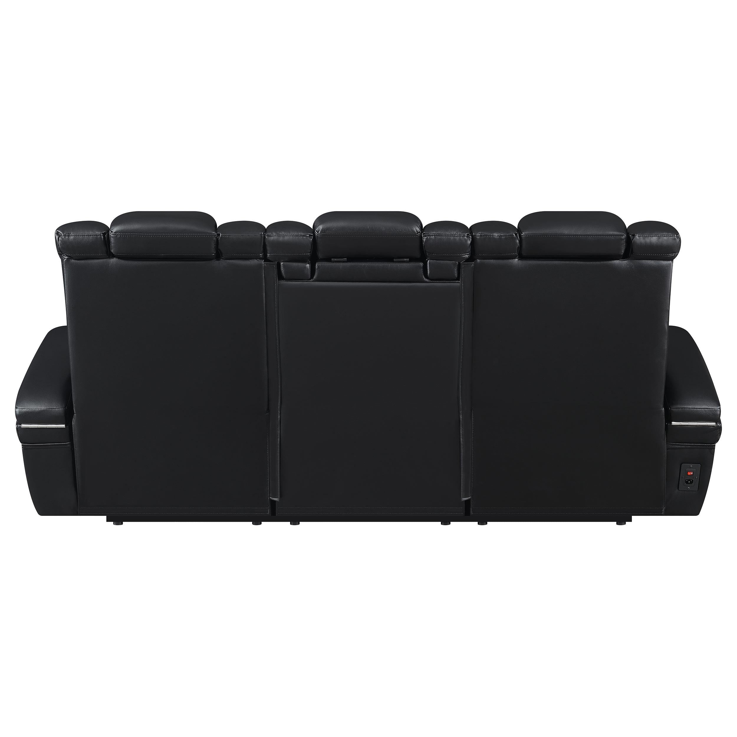 Delange Dual Power Reclining Sofa with Headrests Black