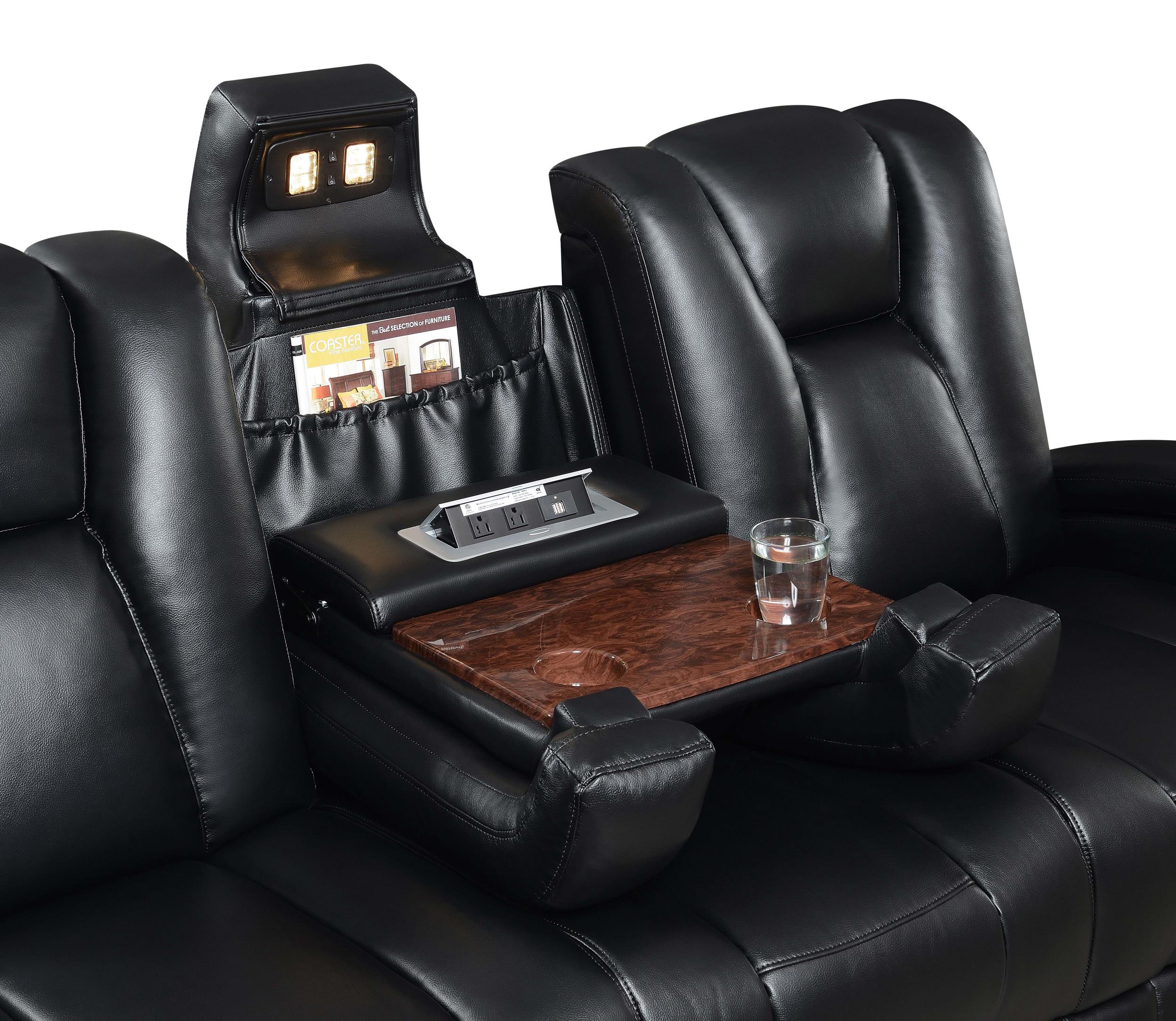 Delange Dual Power Reclining Sofa with Headrests Black