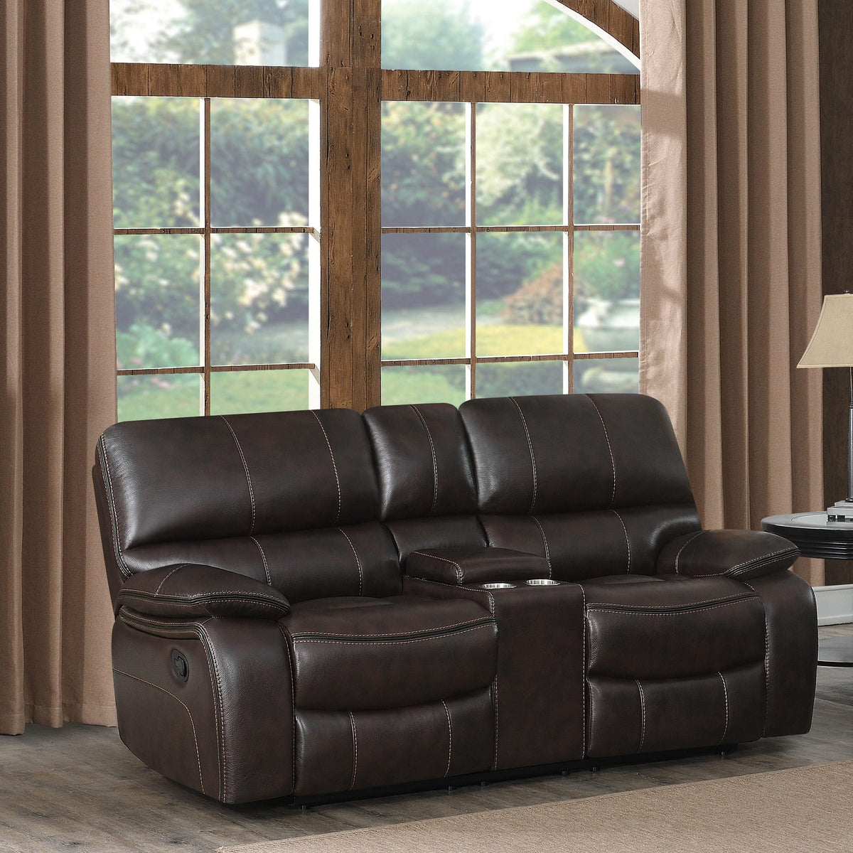 Loveseat Willemse Motion con consola marrón oscuro