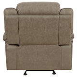 Higgins Overstuffed Upholstered Glider Recliner Tan