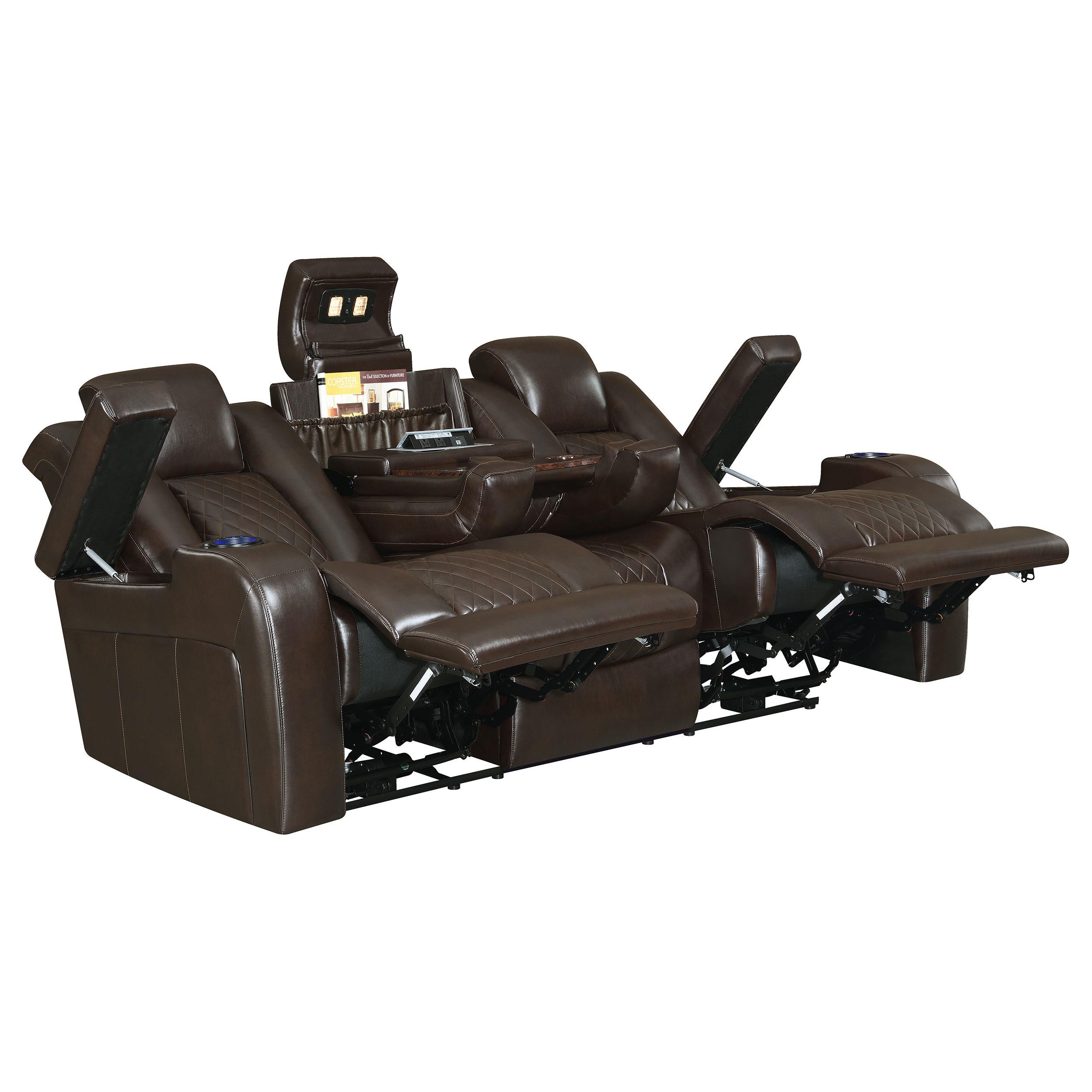 Delangelo Dual Power Reclining Sofa with Headrests Brown