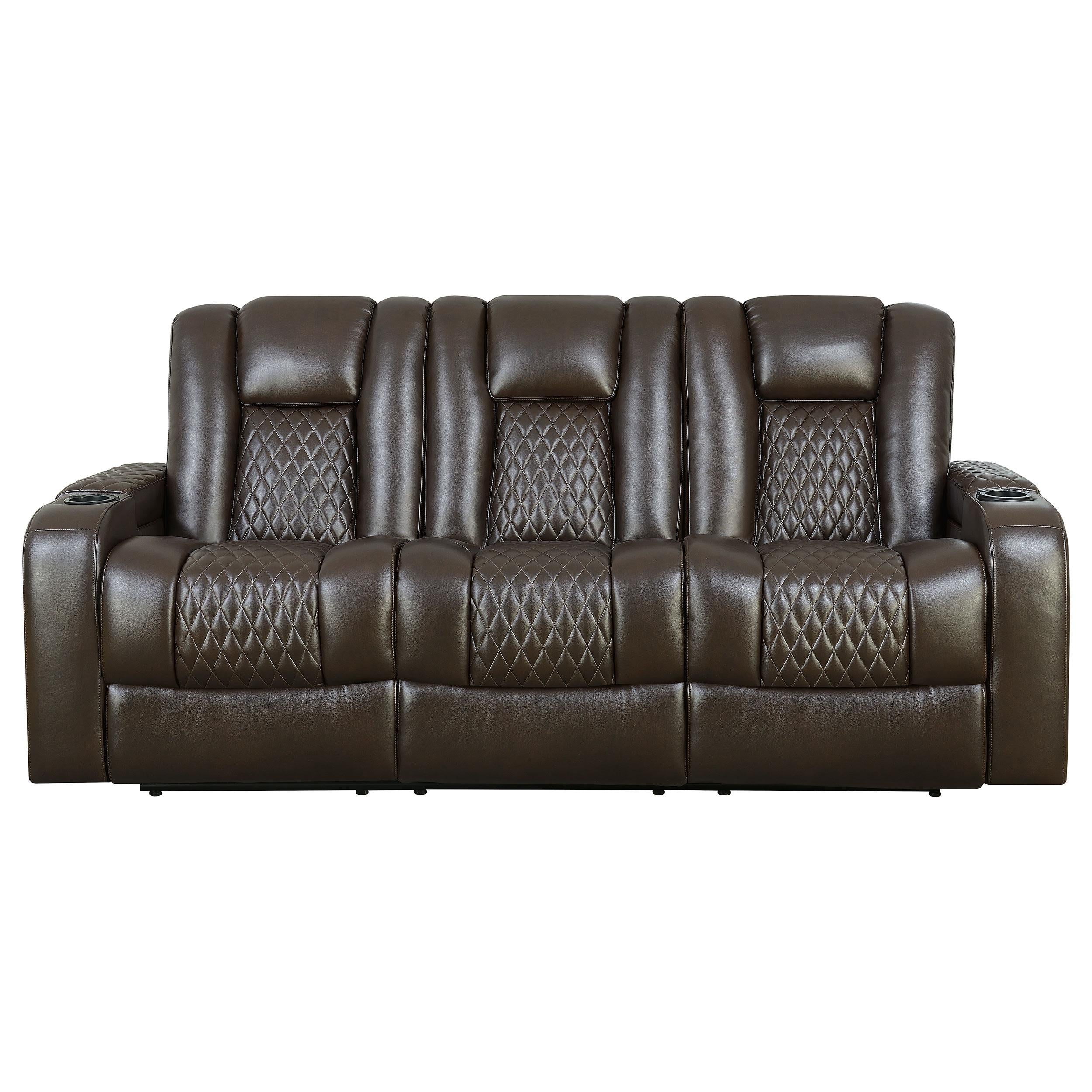 Delangelo Dual Power Reclining Sofa with Headrests Brown